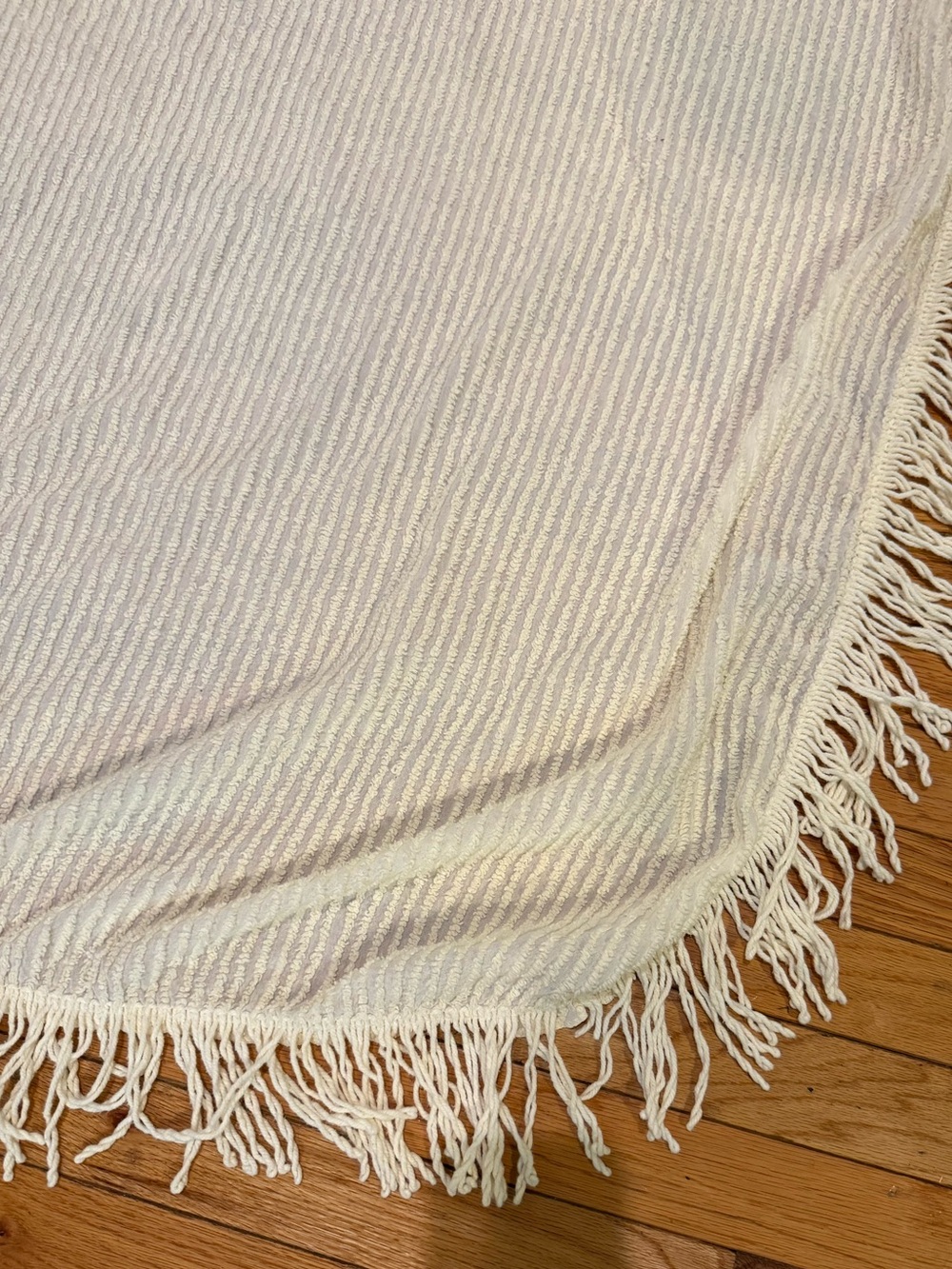 VTG Cotton Cream Textured Ribbed Fringe Bed Coverlet Twin Cottage Shabby Chic - Picture 3 of 10